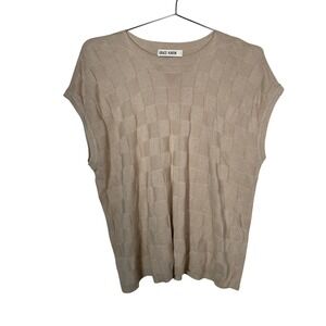 Grace Karin Beige Checkered Knit Sweater Vest Quiet Luxury Minimalist Large
